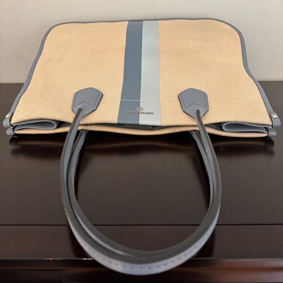 Michael Kors Heidi Large Ivory Light Blue Stripe Canvas Tote - Picture 6 of 13